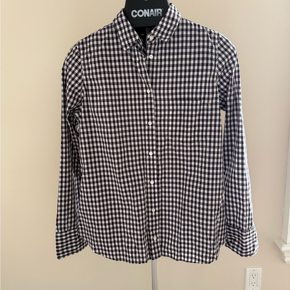 J. Crew Brown and White Gingham Shirt